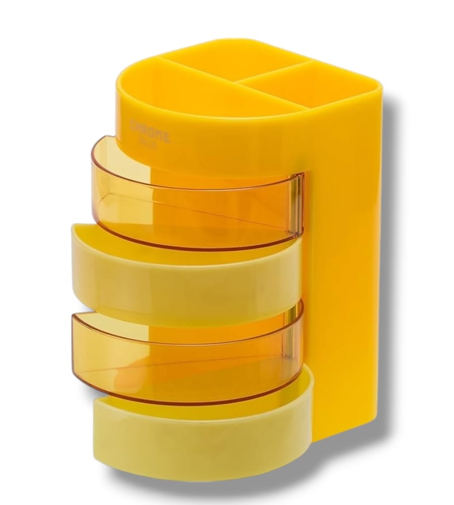 Chrome 6 Compartments Plastic Pen Stand - Round Shape (Random Color) view 3